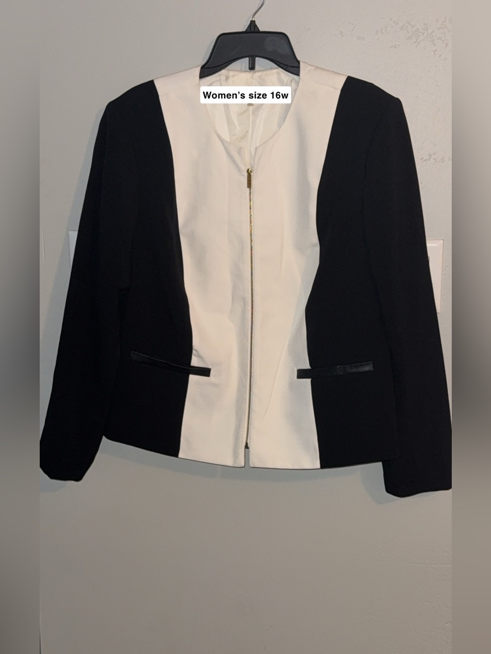 Women's Black and White Zip-Front Blazer Jacket